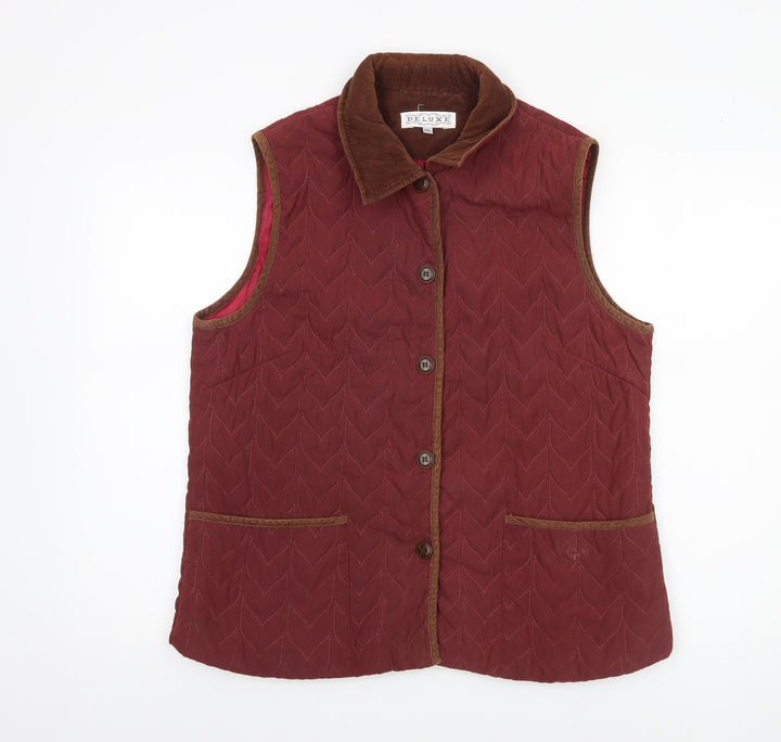 Deluxe Women Red Quilted Polyester Waistcoat 2XL Collared Lined