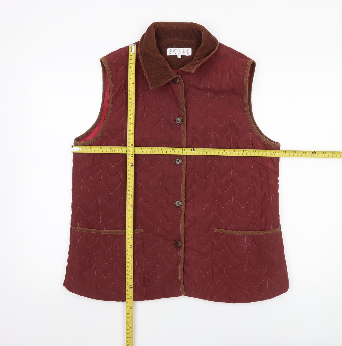 Deluxe Women Red Quilted Polyester Waistcoat 2XL Collared Lined