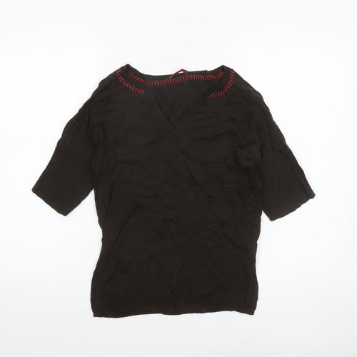 Wrap Womens Black Cotton 3/4 Sleeve Tunic Blouse Size 12