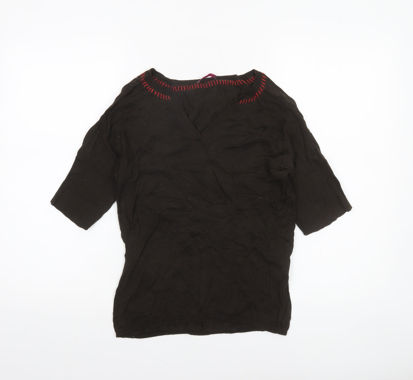 Wrap Womens Black Cotton 3/4 Sleeve Tunic Blouse Size 12