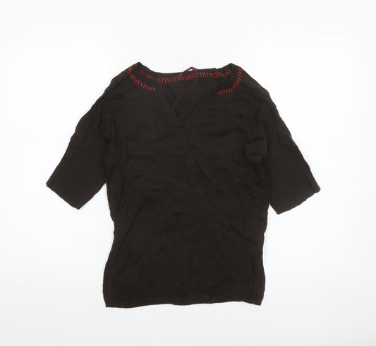 Wrap Womens Black Cotton 3/4 Sleeve Tunic Blouse Size 12