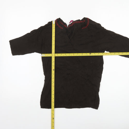 Wrap Womens Black Cotton 3/4 Sleeve Tunic Blouse Size 12