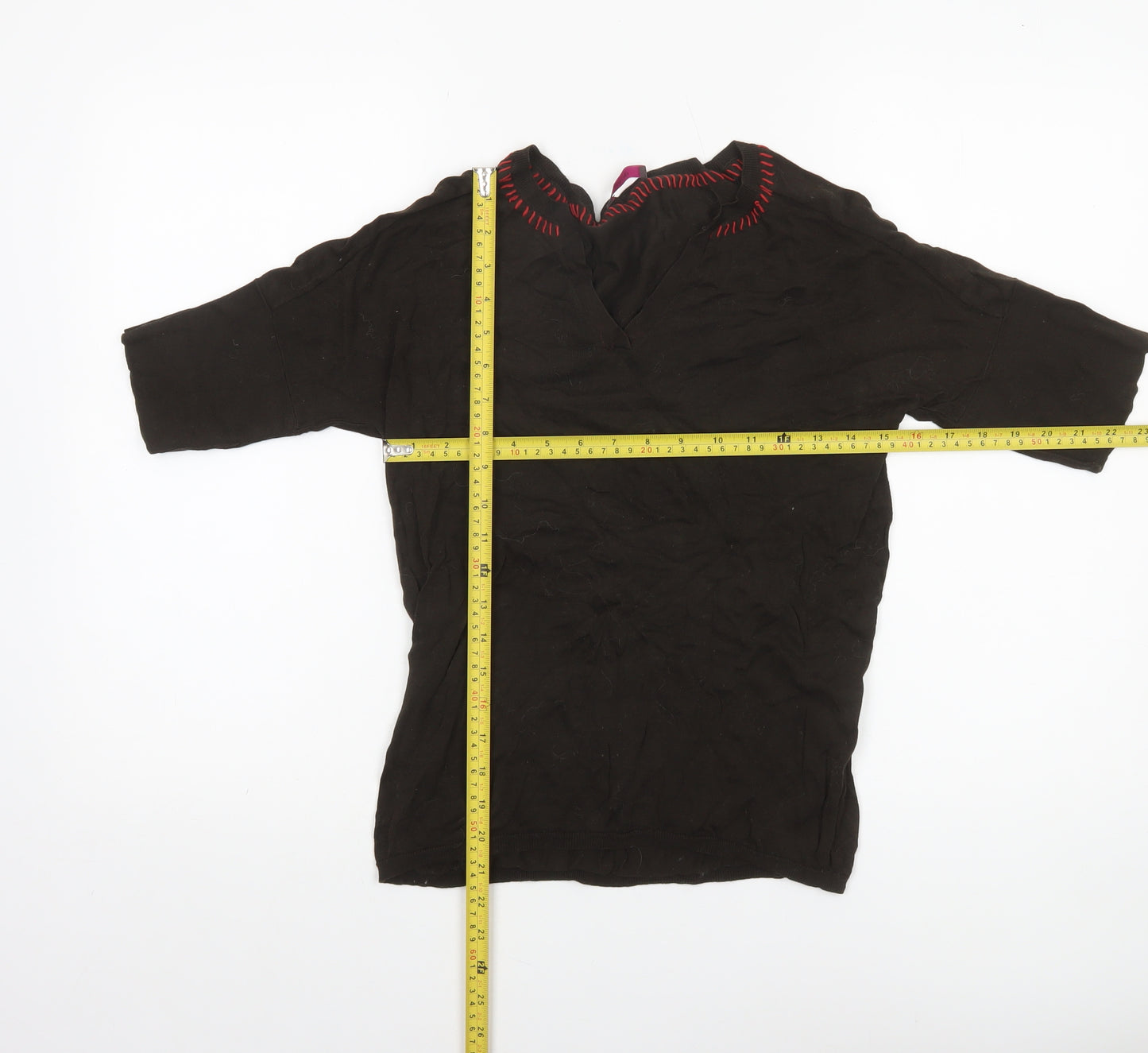 Wrap Womens Black Cotton 3/4 Sleeve Tunic Blouse Size 12