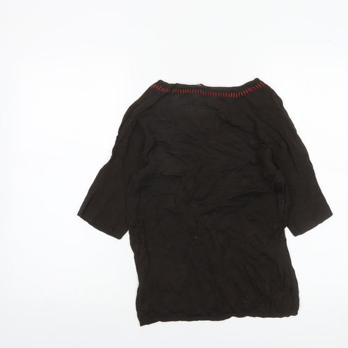 Wrap Womens Black Cotton 3/4 Sleeve Tunic Blouse Size 12