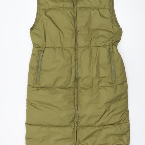 H&M Women’s Green Long Padded Puffer Waistcoat Size 12