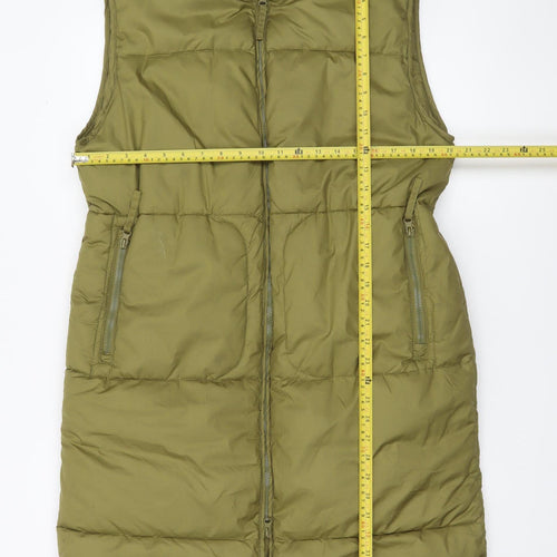 H&M Women’s Green Long Padded Puffer Waistcoat Size 12