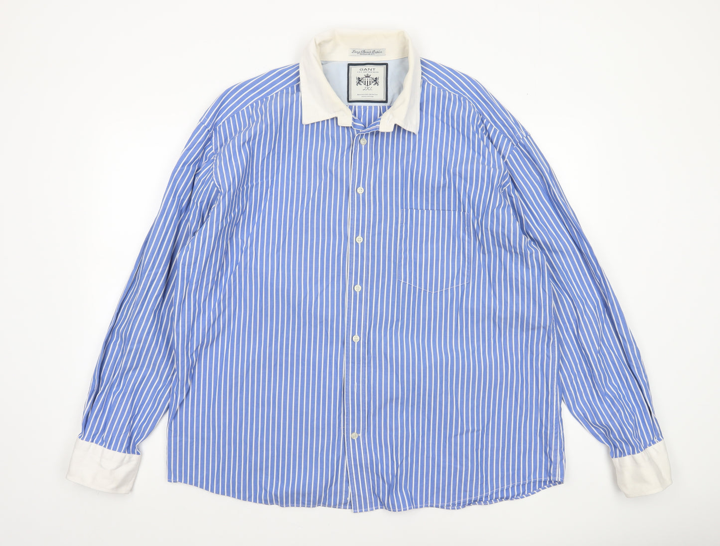 Gant Men’s Blue Striped Cotton Regular Fit 2XL Long Sleeve Dress Shirt