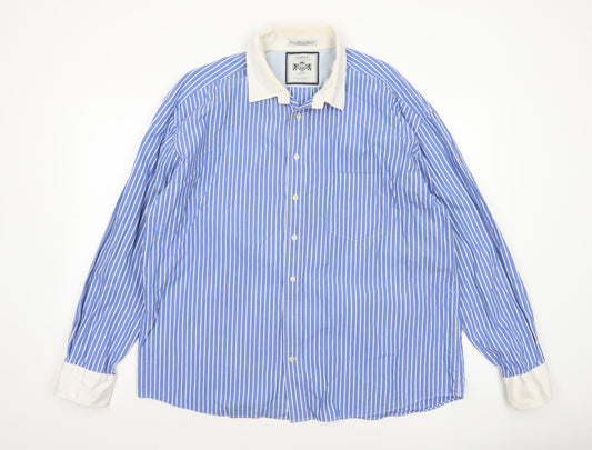 Gant Men’s Blue Striped Cotton Regular Fit 2XL Long Sleeve Dress Shirt
