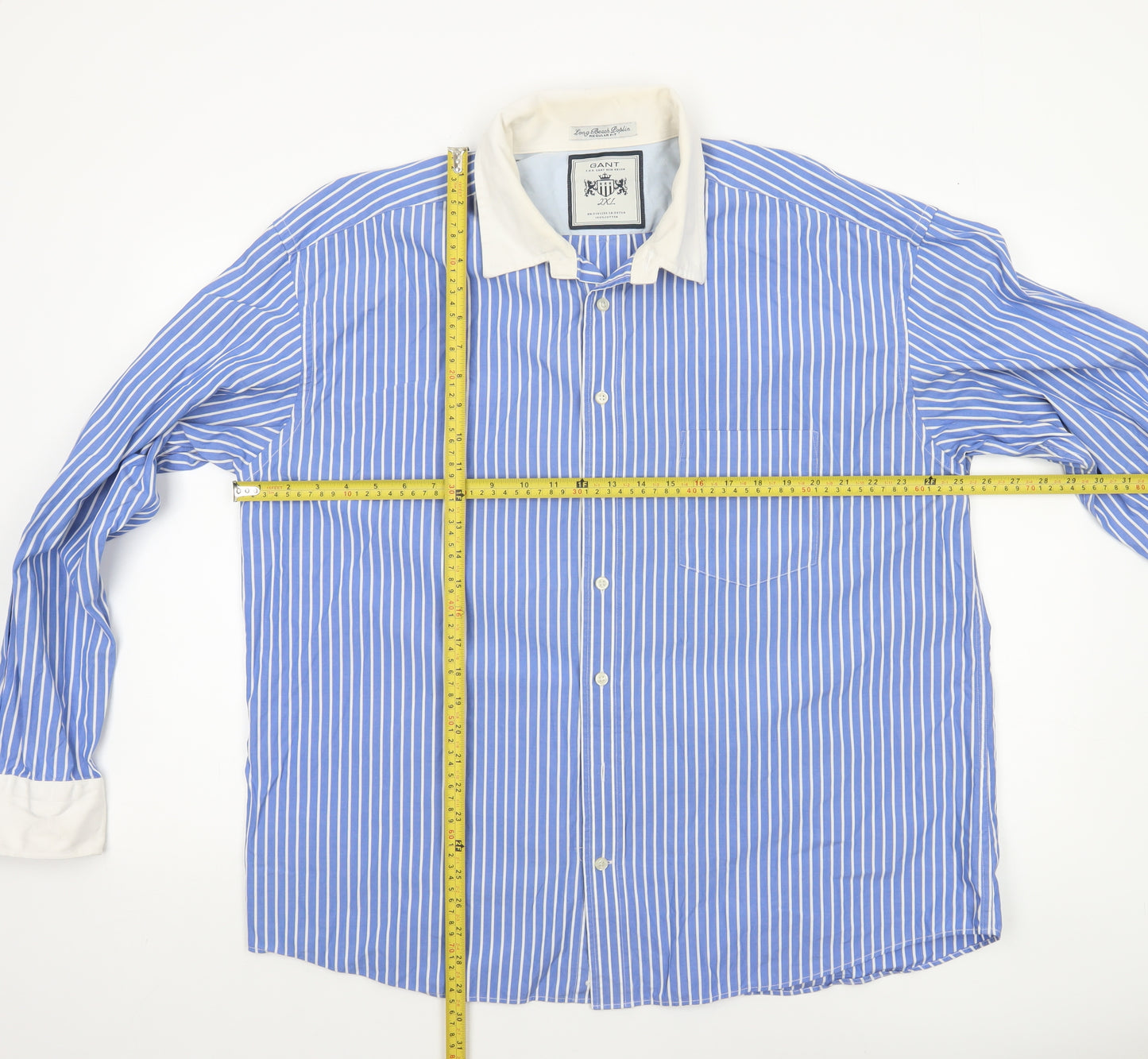 Gant Men’s Blue Striped Cotton Regular Fit 2XL Long Sleeve Dress Shirt