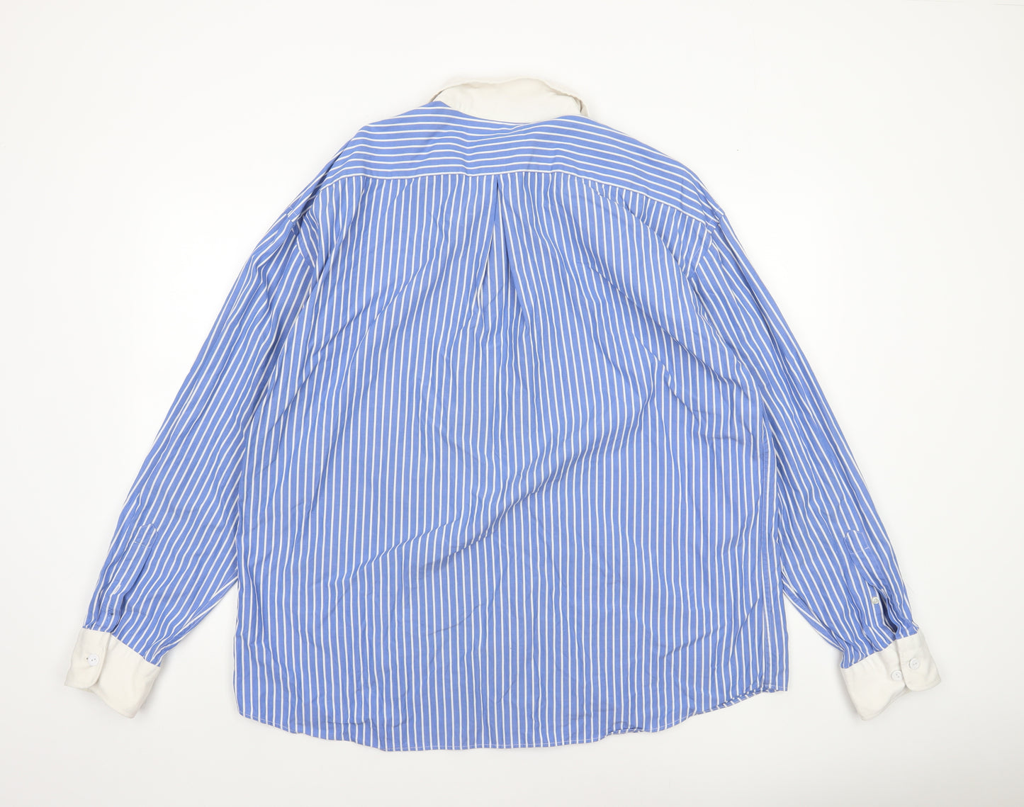 Gant Men’s Blue Striped Cotton Regular Fit 2XL Long Sleeve Dress Shirt