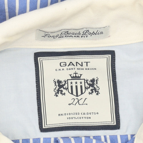 Gant Men’s Blue Striped Cotton Regular Fit 2XL Long Sleeve Dress Shirt