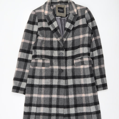 Principles by Ben de Lisi Women's Grey Checked Wool Blend Mid-Length Coat Size 10