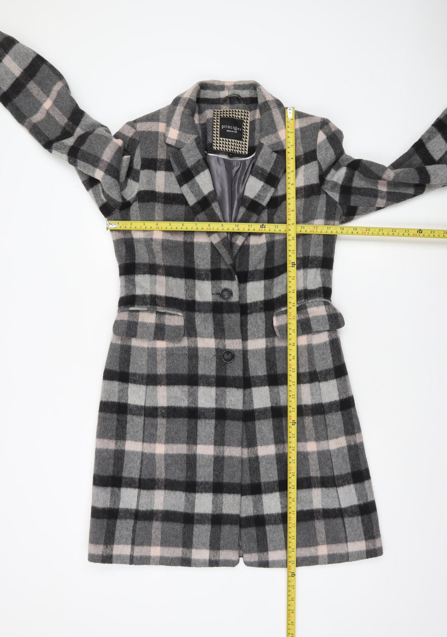 Principles by Ben de Lisi Women's Grey Checked Wool Blend Mid-Length Coat Size 10