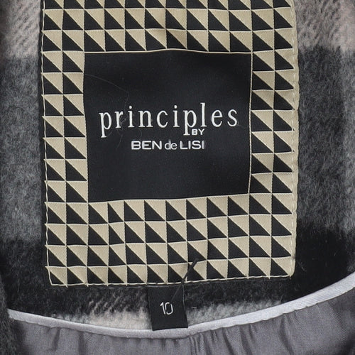 Principles by Ben de Lisi Women's Grey Checked Wool Blend Mid-Length Coat Size 10