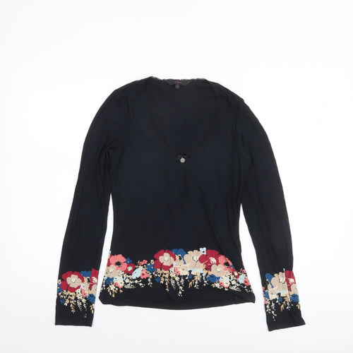 Jasper Conran Women’s Black Floral Long Sleeve Viscose Tunic Blouse Size 10