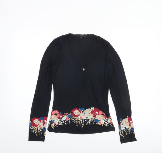 Jasper Conran Women’s Black Floral Long Sleeve Viscose Tunic Blouse Size 10