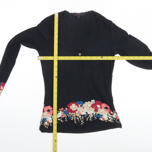 Jasper Conran Women’s Black Floral Long Sleeve Viscose Tunic Blouse Size 10