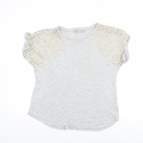 Oasis Womens Grey Embroidered Short Sleeve Viscose T-Shirt M