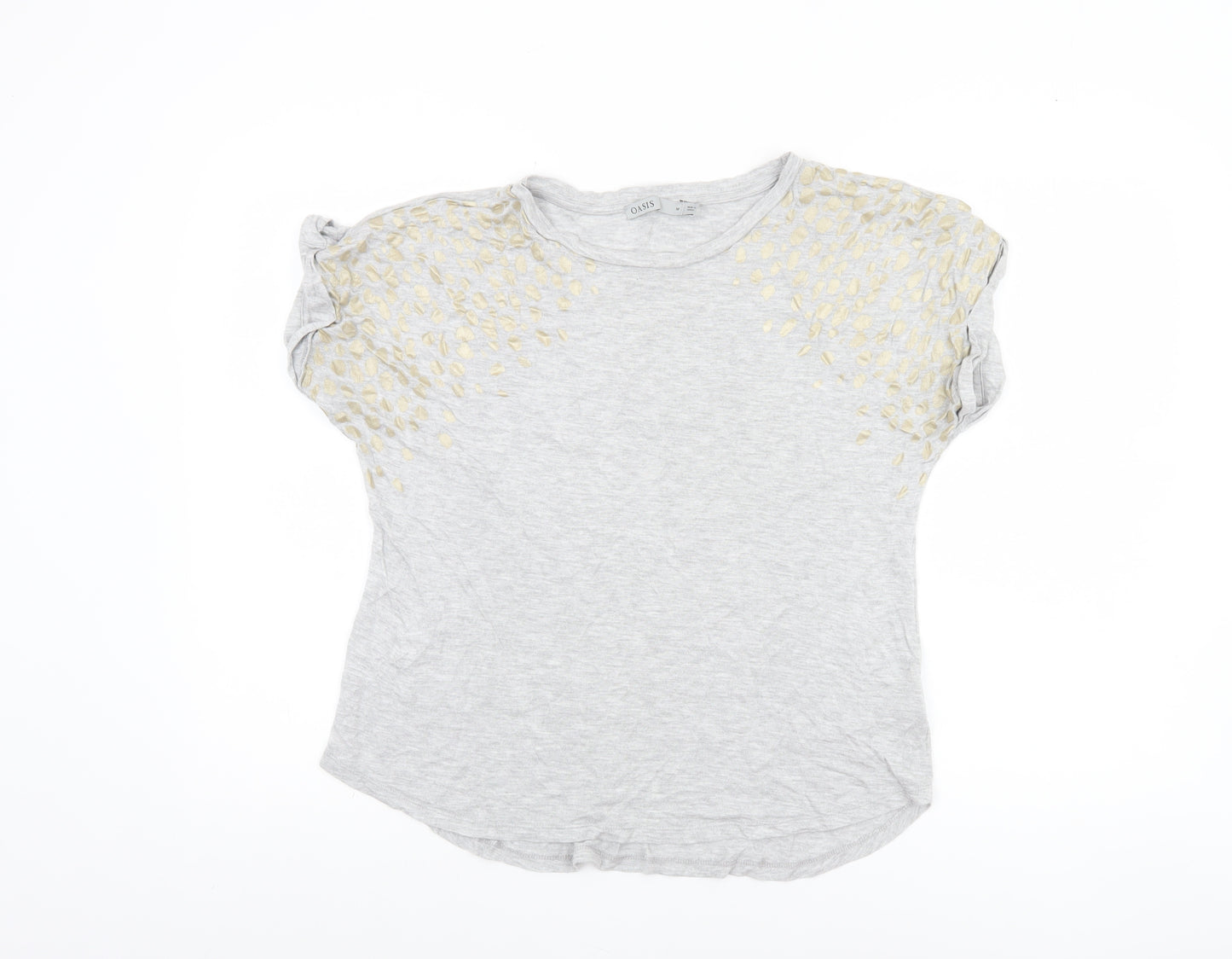 Oasis Womens Grey Embroidered Short Sleeve Viscose T-Shirt M