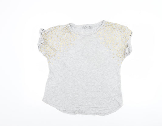 Oasis Womens Grey Embroidered Short Sleeve Viscose T-Shirt M