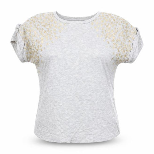 Oasis Womens Grey Embroidered Short Sleeve Viscose T-Shirt M