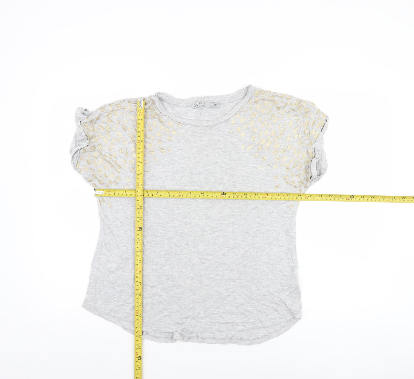 Oasis Womens Grey Embroidered Short Sleeve Viscose T-Shirt M