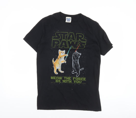 Truffle Shuffle Men’s Black Star Paws Funny Cat Movie Graphic T-Shirt Medium