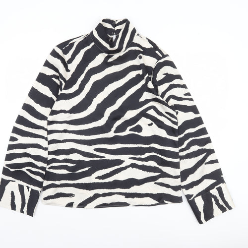 H&M Women’s Black Zebra Print Roll Neck Long Sleeve Blouse Size S