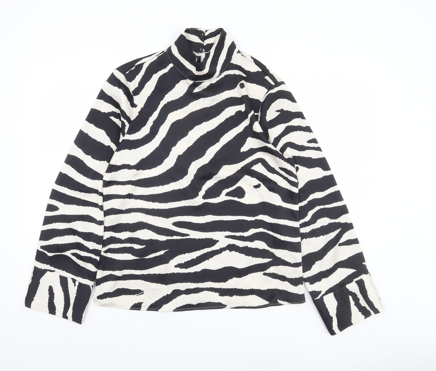 H&M Women’s Black Zebra Print Roll Neck Long Sleeve Blouse Size S