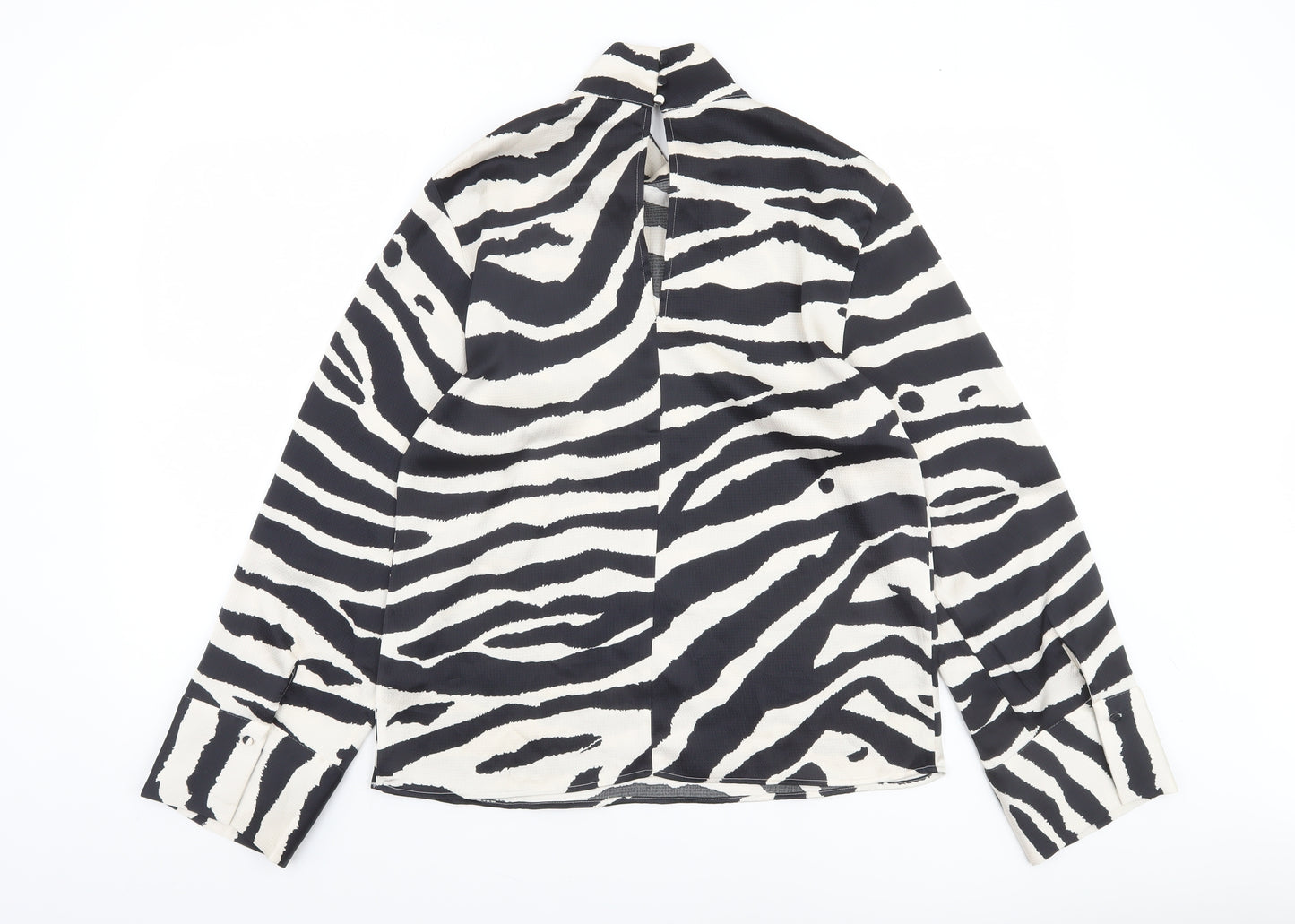 H&M Women’s Black Zebra Print Roll Neck Long Sleeve Blouse Size S
