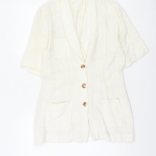 Wallis Womens Ivory Linen Blend Short Sleeve Shawl Collar Suit Jacket Size 12