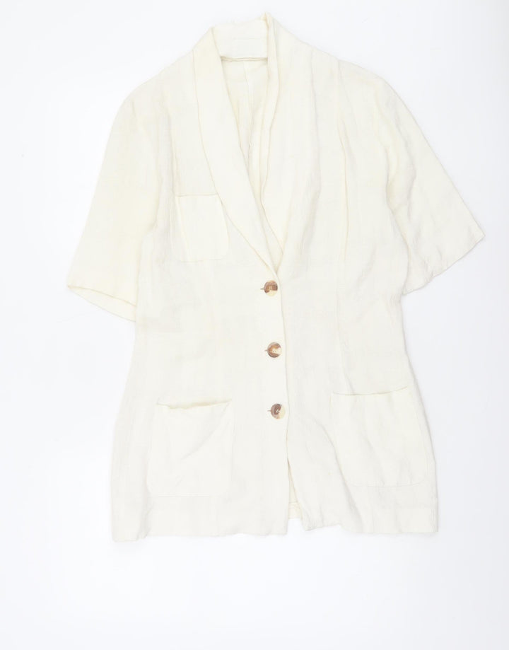 Wallis Womens Ivory Linen Blend Short Sleeve Shawl Collar Suit Jacket Size 12