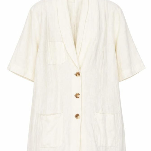 Wallis Womens Ivory Linen Blend Short Sleeve Shawl Collar Suit Jacket Size 12
