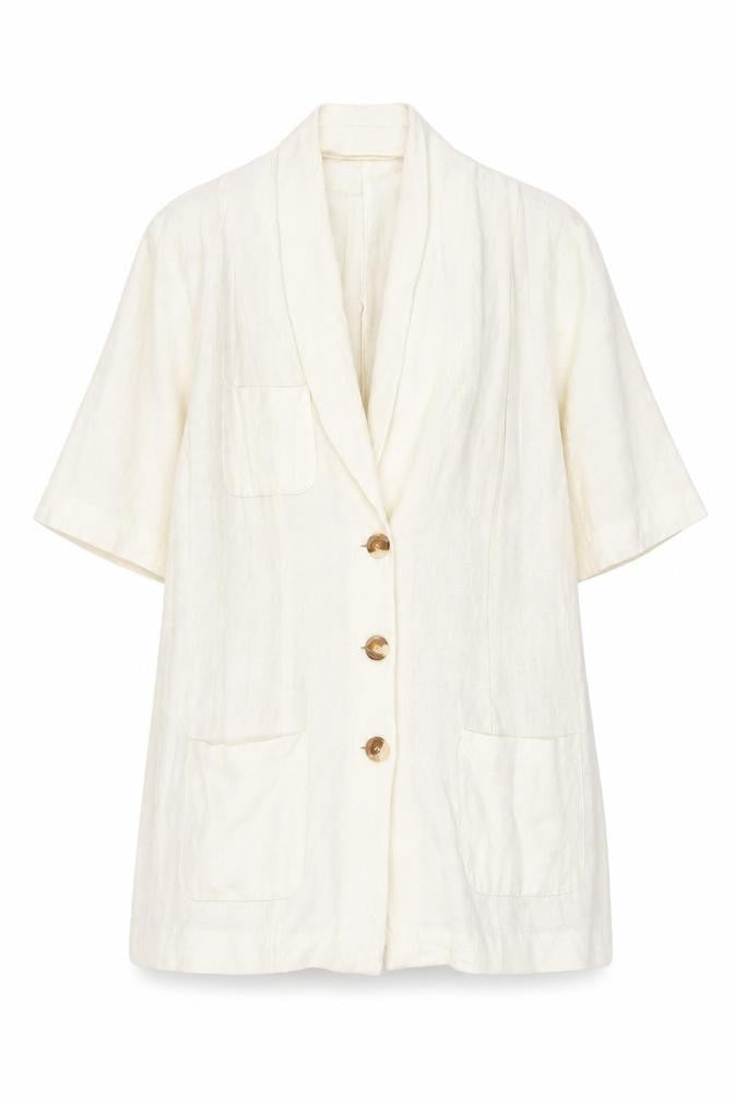 Wallis Womens Ivory Linen Blend Short Sleeve Shawl Collar Suit Jacket Size 12