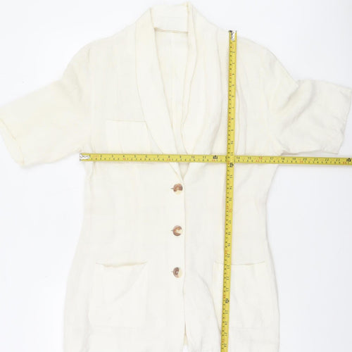 Wallis Womens Ivory Linen Blend Short Sleeve Shawl Collar Suit Jacket Size 12