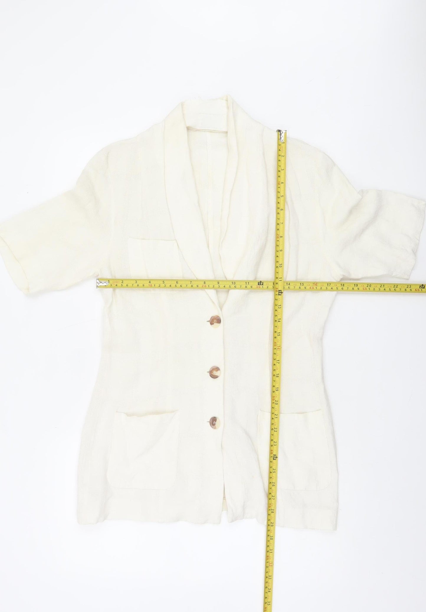 Wallis Womens Ivory Linen Blend Short Sleeve Shawl Collar Suit Jacket Size 12