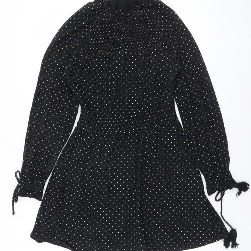 Topshop Petite Black Polka Dot A-Line Dress Size 8