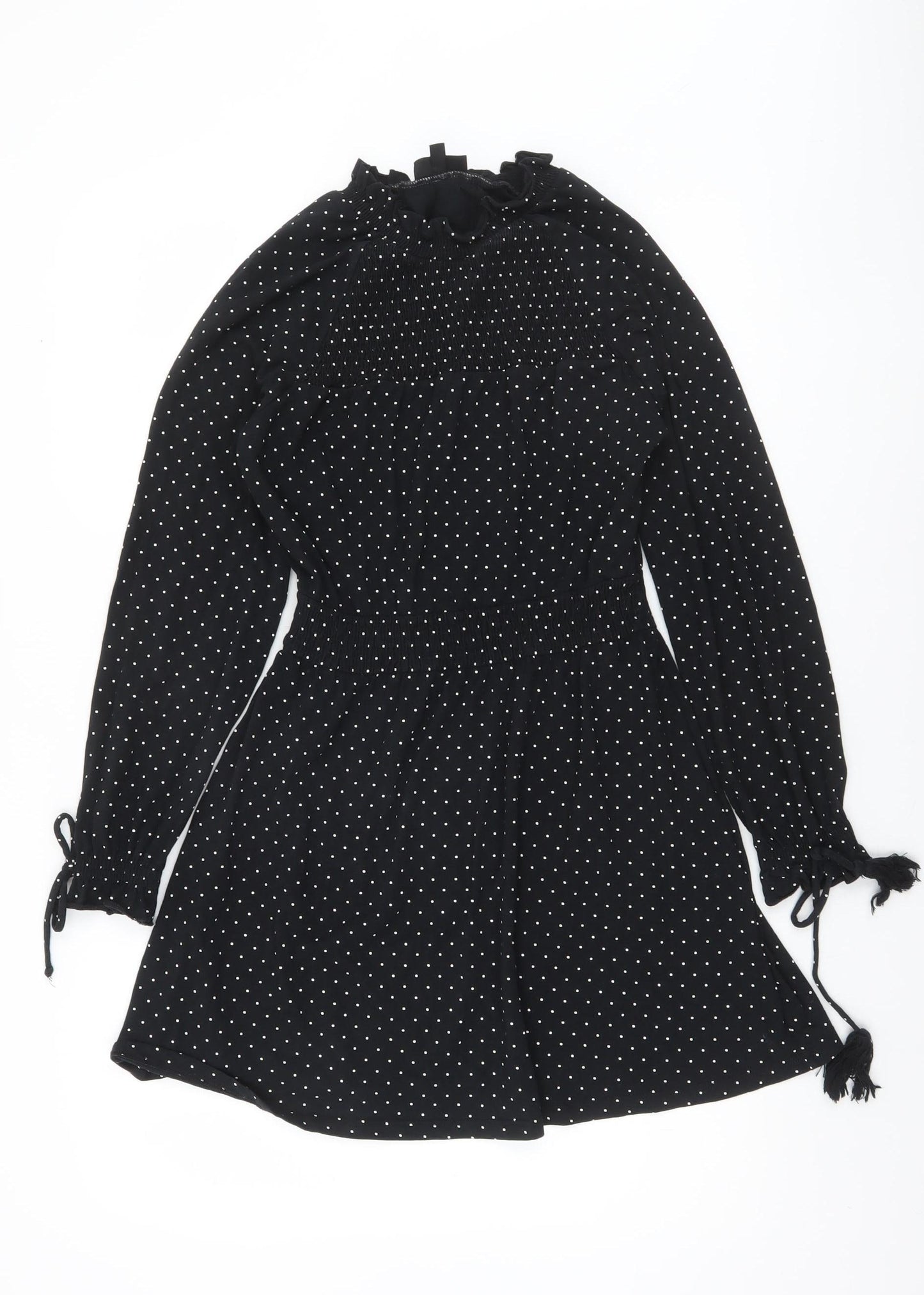 Topshop Petite Black Polka Dot A-Line Dress Size 8