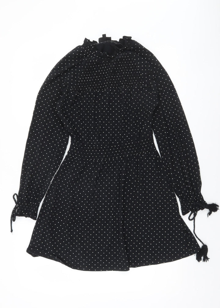 Topshop Petite Black Polka Dot A-Line Dress Size 8