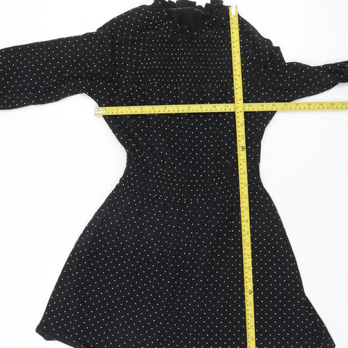 Topshop Petite Black Polka Dot A-Line Dress Size 8