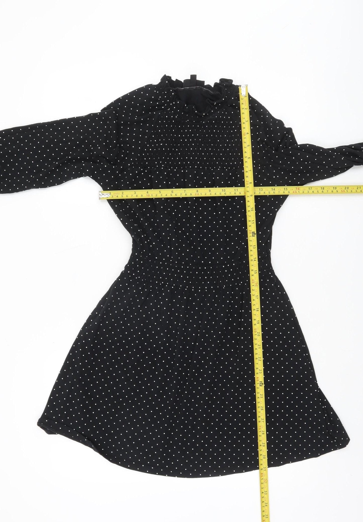 Topshop Petite Black Polka Dot A-Line Dress Size 8