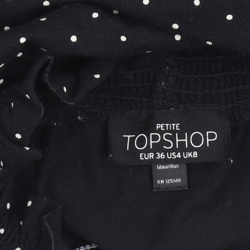 Topshop Petite Black Polka Dot A-Line Dress Size 8