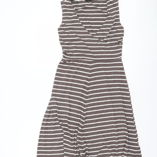 Dorothy Perkins Women’s Brown Striped Fit & Flare Sleeveless Dress UK 10
