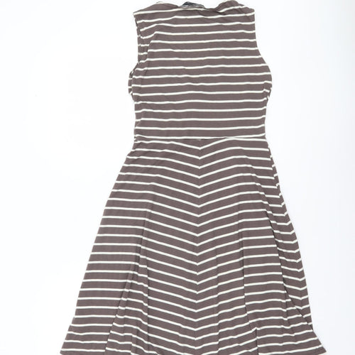 Dorothy Perkins Women’s Brown Striped Fit & Flare Sleeveless Dress UK 10