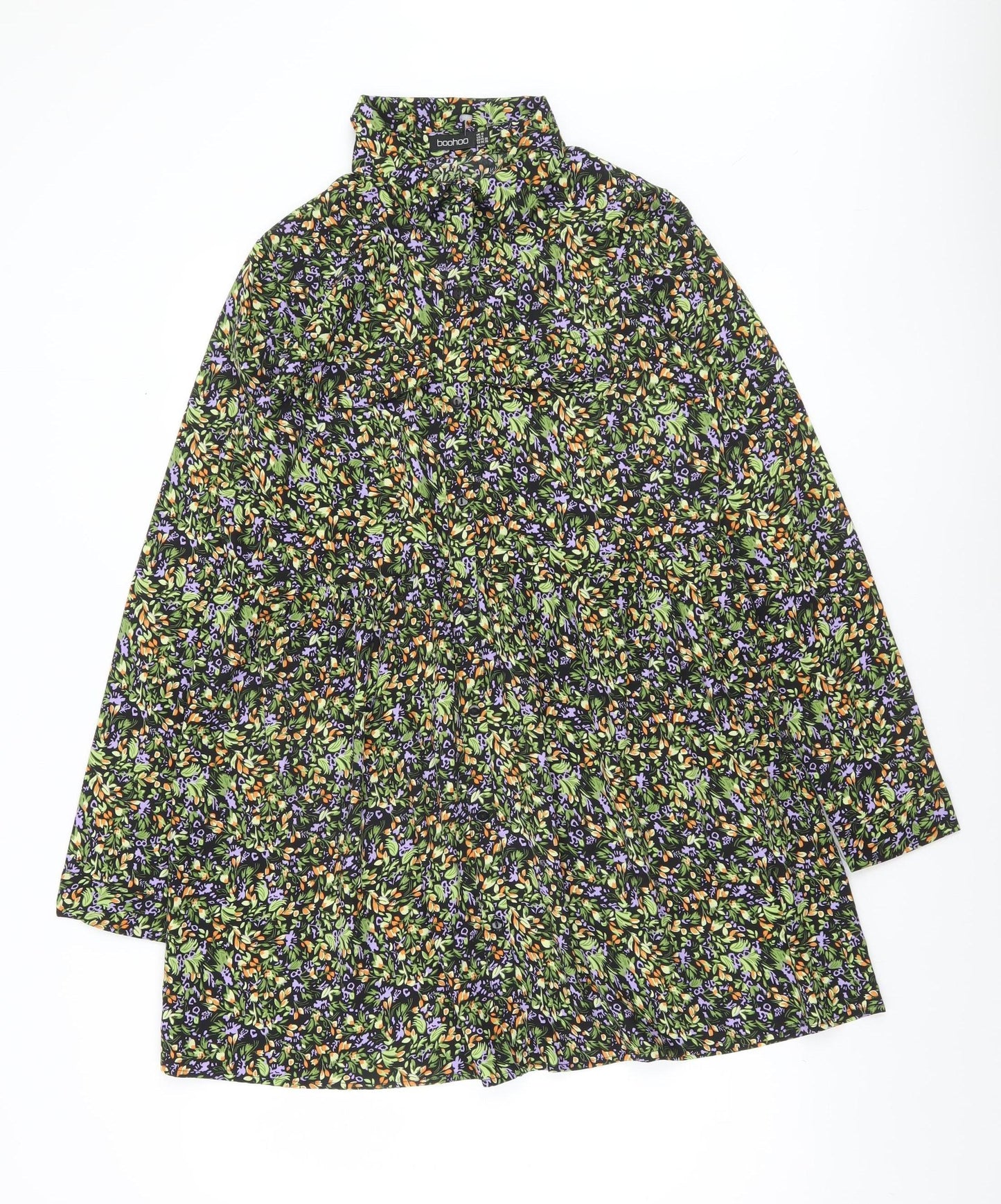 Boohoo Women's Multicoloured Floral High Neck Long Sleeve Shift Dress Size 10