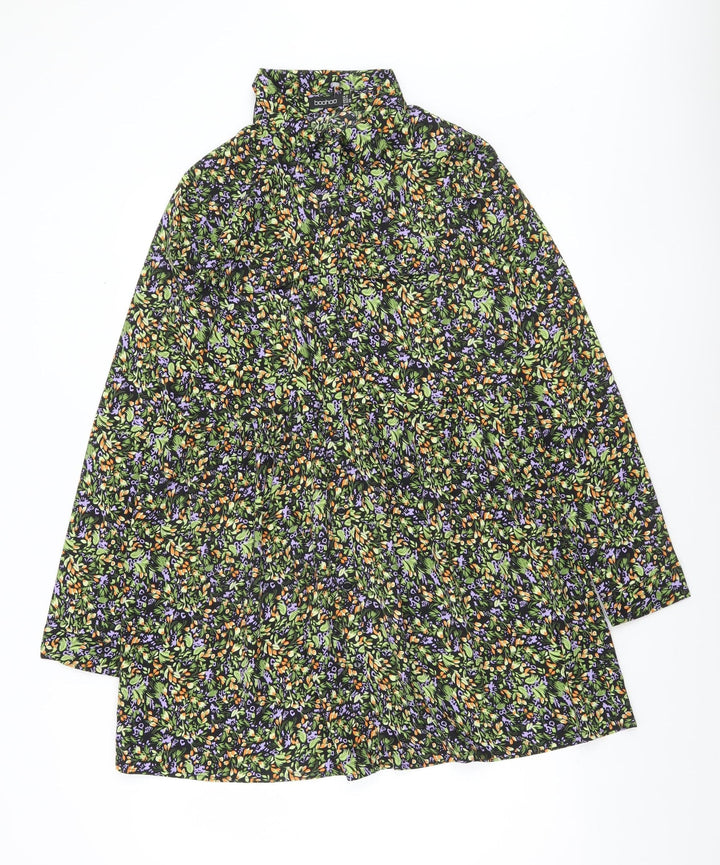 Boohoo Women's Multicoloured Floral High Neck Long Sleeve Shift Dress Size 10