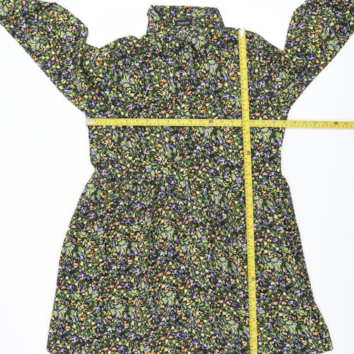 Boohoo Women's Multicoloured Floral High Neck Long Sleeve Shift Dress Size 10