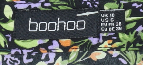 Boohoo Women's Multicoloured Floral High Neck Long Sleeve Shift Dress Size 10