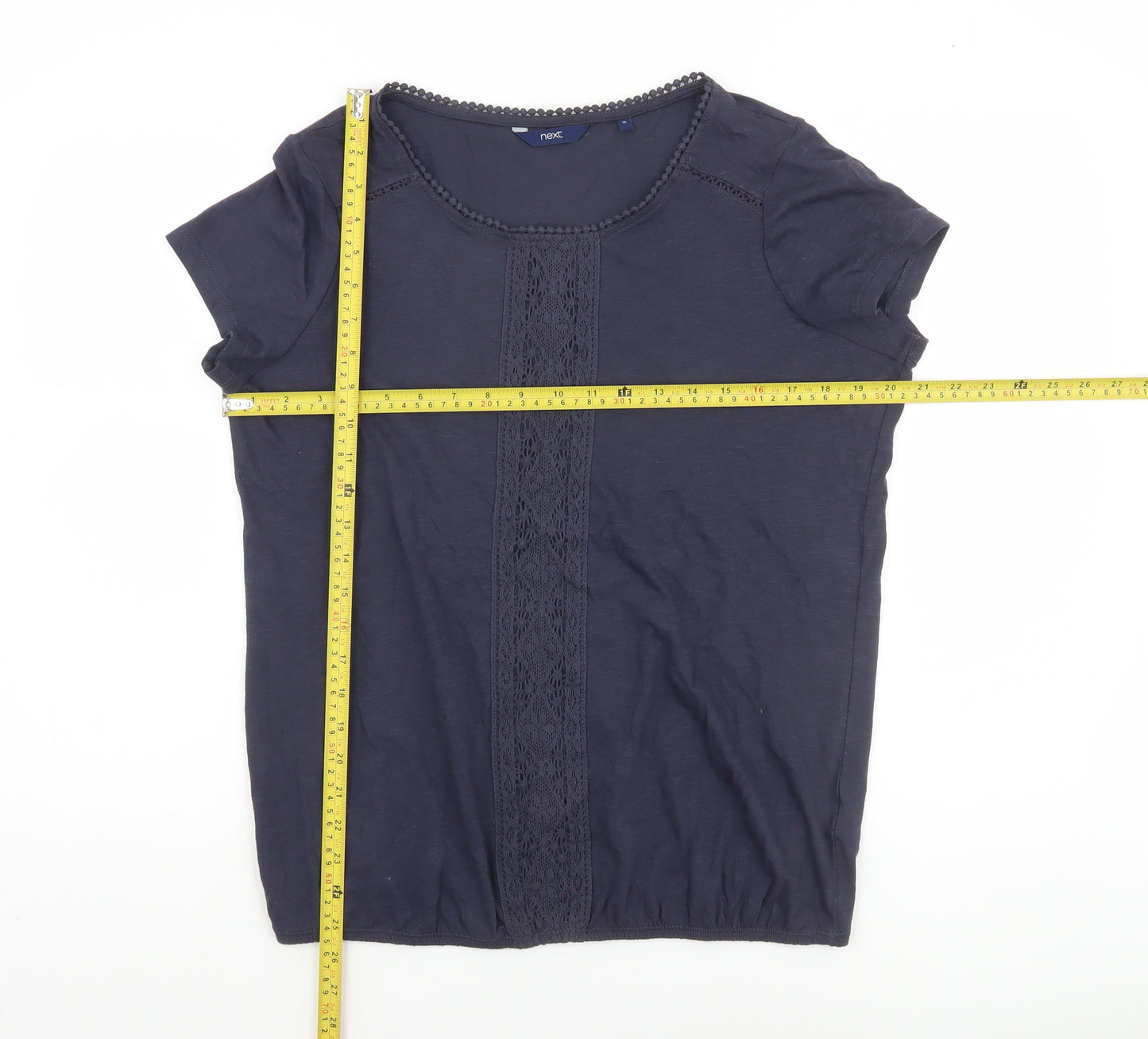 Next Women’s Blue Cotton Short Sleeve Lace Trim T-Shirt Size 16