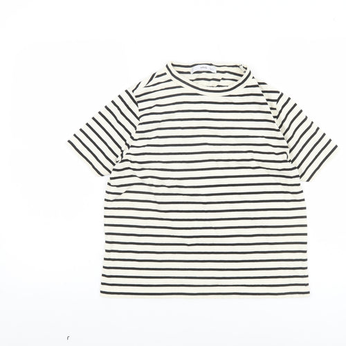 MNG Women’s Black & White Striped Cotton T-Shirt Size S